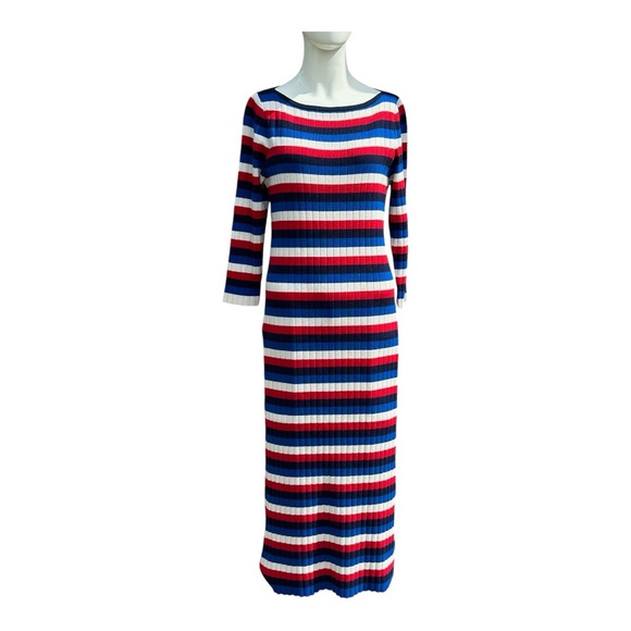 Lauren by Ralph Lauren Women's Razella Striped 3/4 Sleeve Boat Neck Dress Size L - Picture 3 of 10